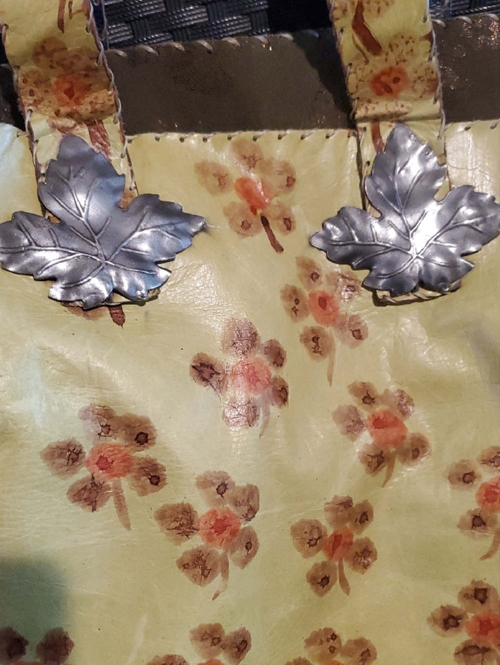 Leather Tote Bag with Silver Leaf Accent - Picture 3 of 10